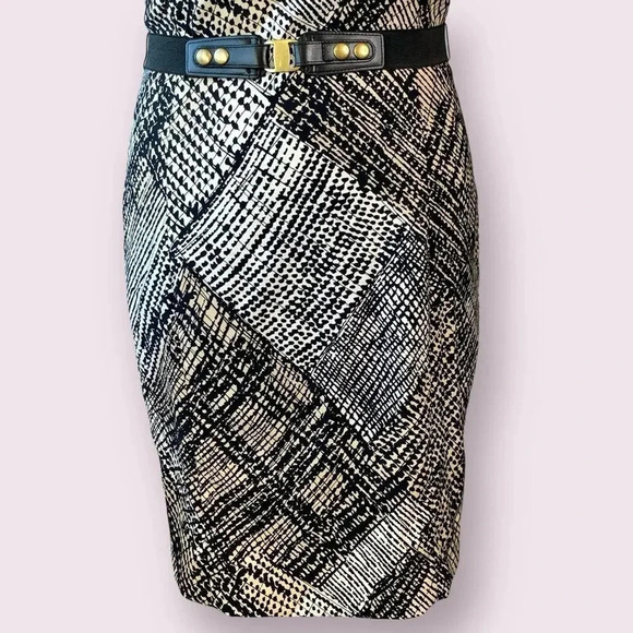 Jones Wear Vintage Casual Sleeveless Shift Dress Stretch Belt 14 Geometric Brown - Picture 5 of 16